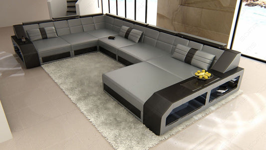 Sofa Wohnlandschaft Matera XXL LED grau-schwarz