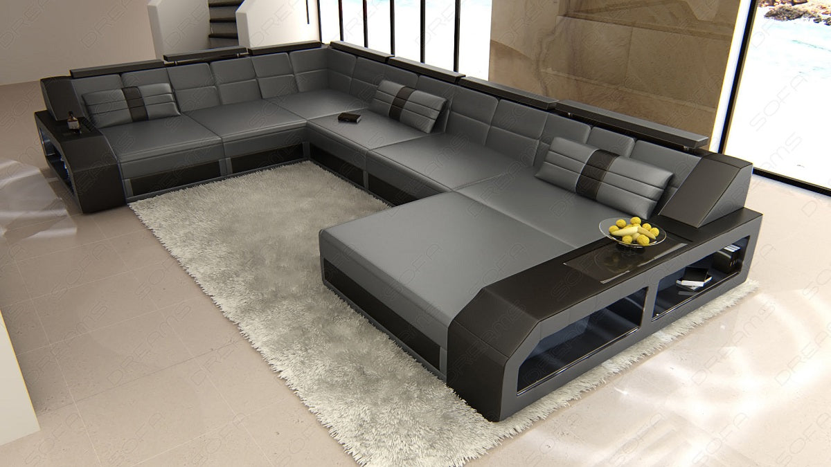 Sofa Wohnlandschaft Matera XXL LED Grau-Schwarz