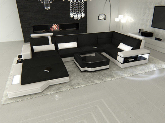 Mini U Form Stoffsofa Messana mit Beleuchtung in schwarz - Mineva14