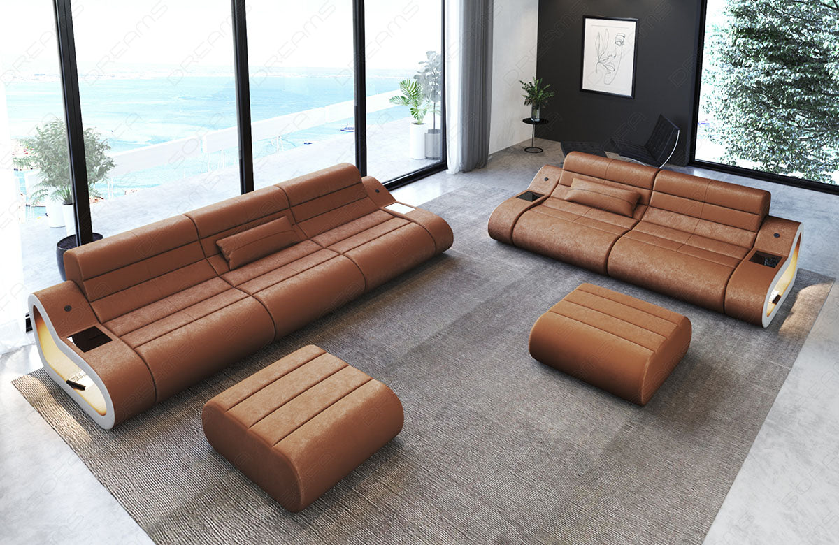 Moderne Sofagarnitur Concept 3-2 mit Samtstoff in hellbraun - SunVelvet1011