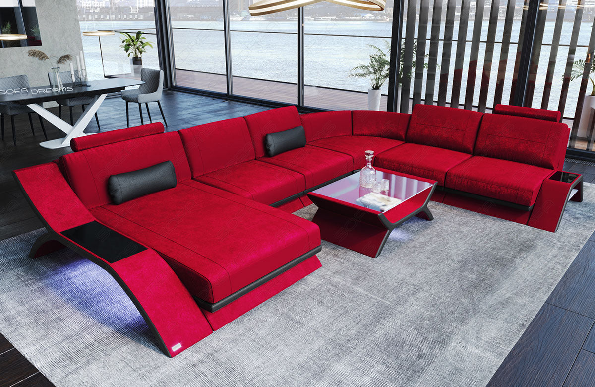 Samtstoff Wohnlandschaft Calabria XXL in rot - SunVelvet1010
