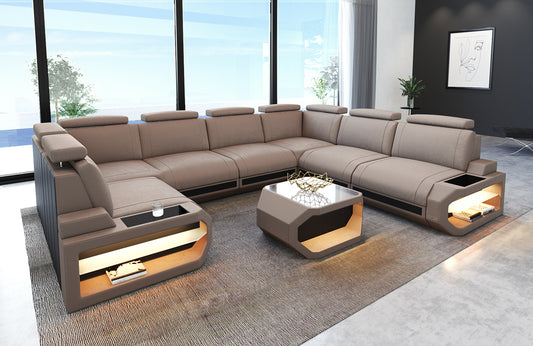 Polster Wohnlandschaft Siena U Form in beige - Altara1B Wildleder Optik