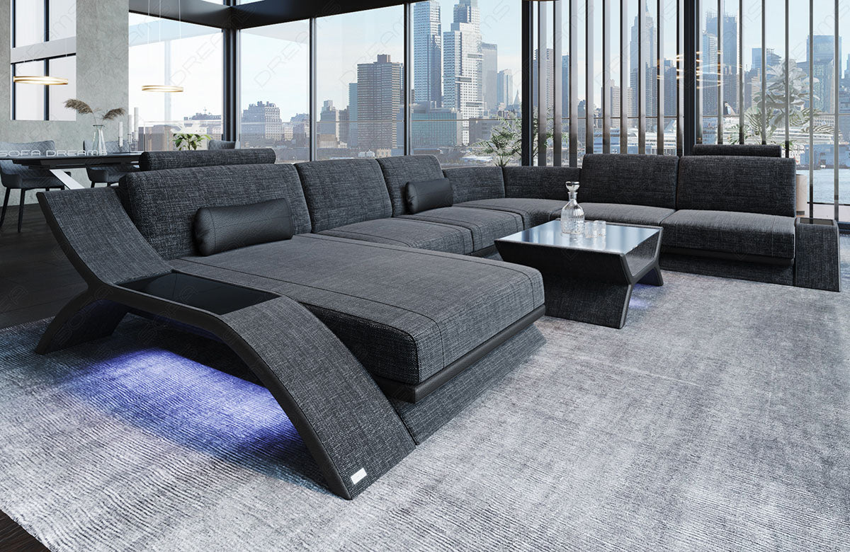 Polster Sofa Calabria XXL in schwarz-grau - Hugo12 Strukturstoff