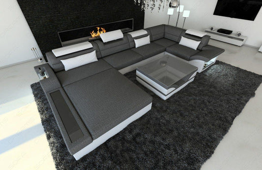 Stoffsofa Wohnlandschaft Mezzo U Form mit Strukturstoff in schwarz-grau - Hugo12