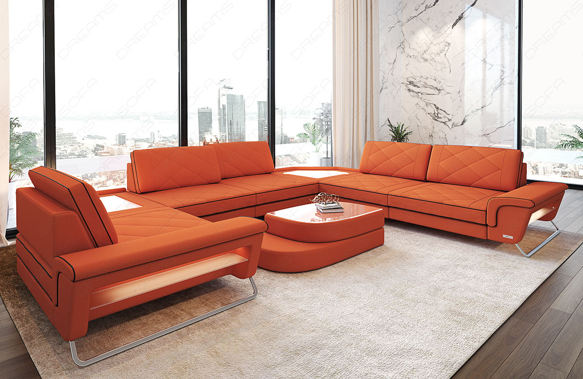 Moderne Polster Wohnlandschaft Sepino U Form in orange - Mineva11 Mikrofaserstoff