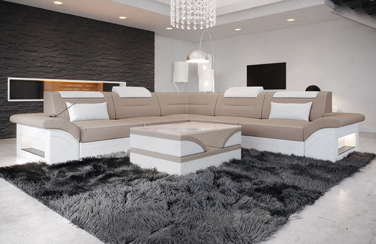 Ecksofa Brianza in beige-weiß - Altara1B Wildleder Optik