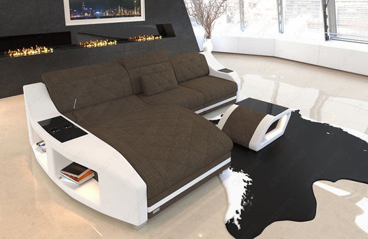 Polster Ecksofa Swing L Form mit Ottomane in braun - Hugo8 Strukturstoff