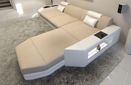 Mini Stoffsofa Prato als L Form Sofa mit Beleuchtung Mikrofaserstoff Mineva1 - elfenbein