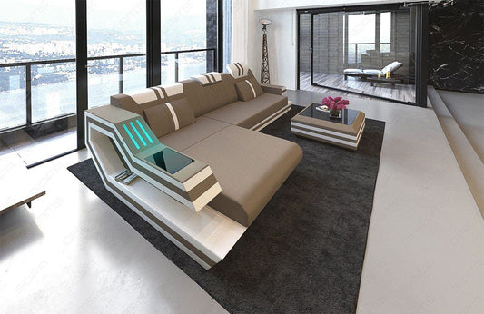 Mikrofaser Stoffcouch Ravenna L Form in taupe - Mineva21