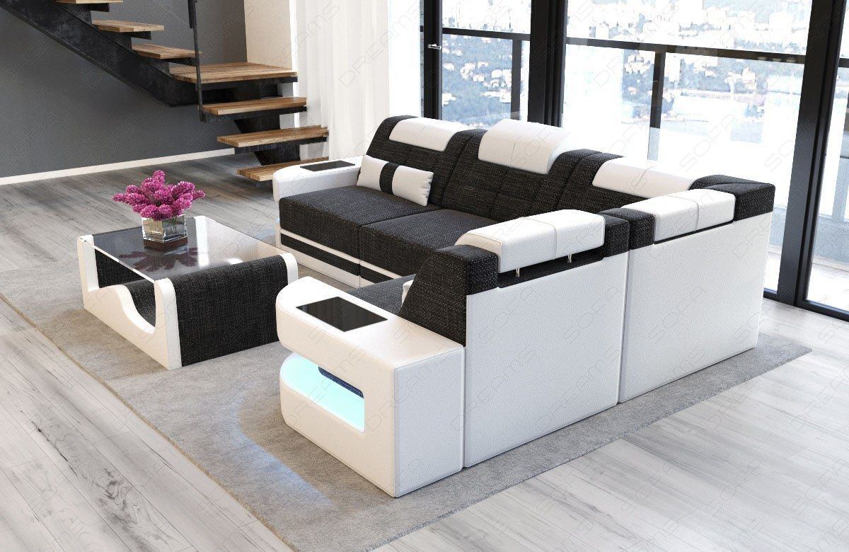 Eckcouch mit Webstoff COMO U LED Beleuchtung - grau Hugo 12