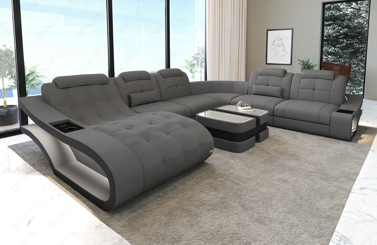 XXL Sofa Elegante Mini U Form Stoffsofa in hellgrau - Mineva12