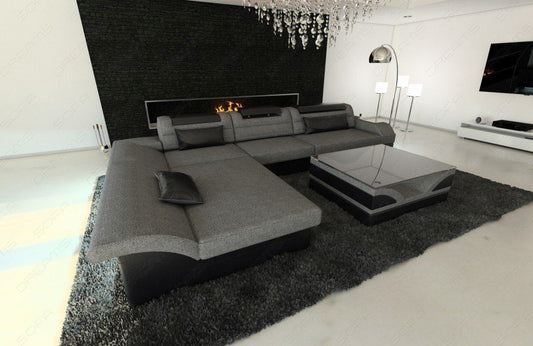 Mini L Form Sofa Monza mit LED und Stoffbezug in grau - Hugo5 Strukturstoff