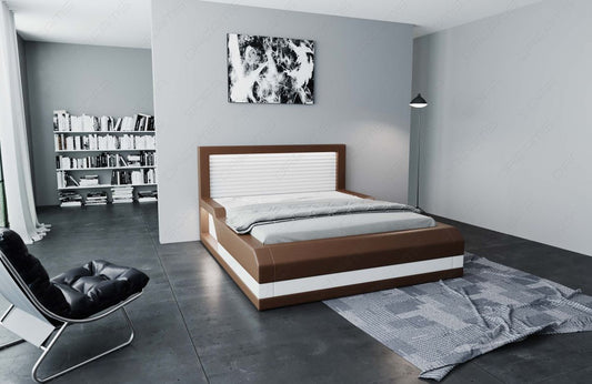Designer Boxspringbett Treviso in dunkelbraun-weiß