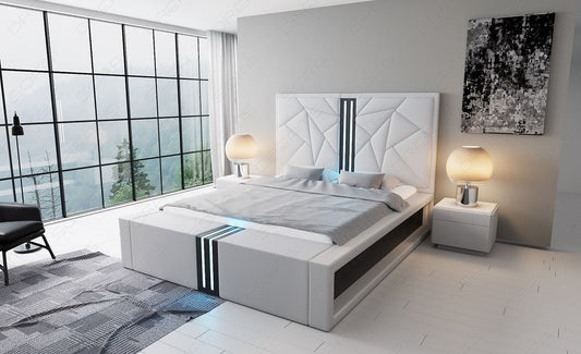 Design Wasserbett Impera in Leder weiß mit schwarzem Seitenkasten