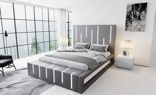 Wasserbett Milona in grau mit weißem Seitenkasten