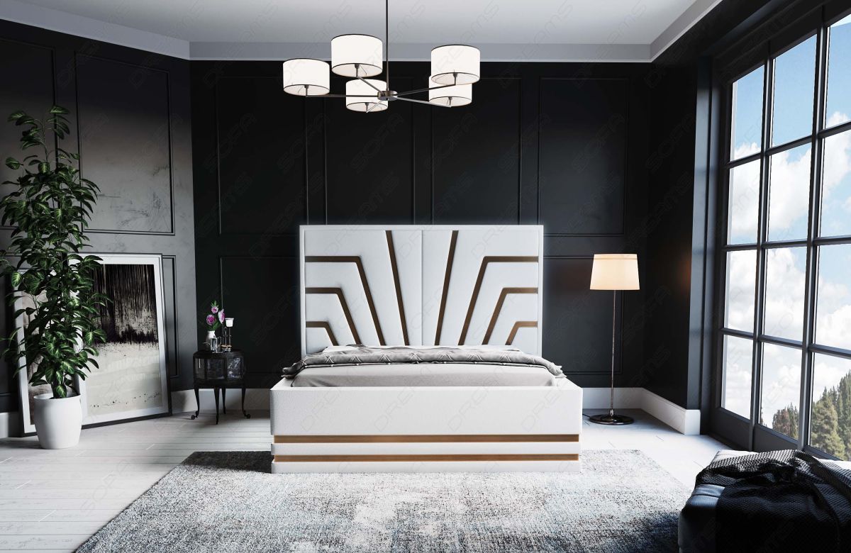 Deluxe Wasserbett Cecina in Weiß mit goldenen Zierleisten - Bezug: Kunstleder Premium