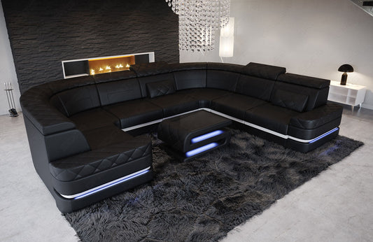 U Form Mini Ledersofa Positano in schwarz-weiß