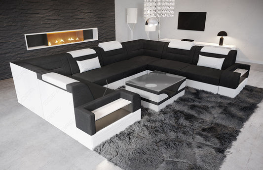Design Stoff Wohnlandschaft Trivento U Form in schwarz - Hugo14 Strukturstoff