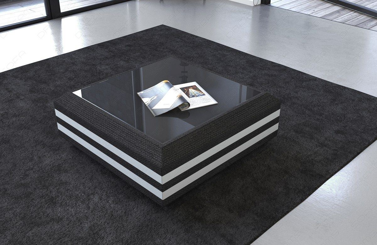 Couchtisch Ravenna Stoff Leder Mix in schwarz - Hugo14 - optional mit LED-Beleuchtung erhältlich