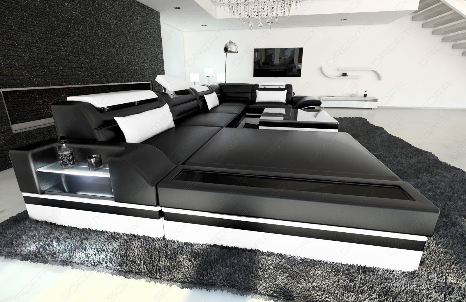 Edle Wohnlandschaft Mezzo U Form in schwarz-weiss